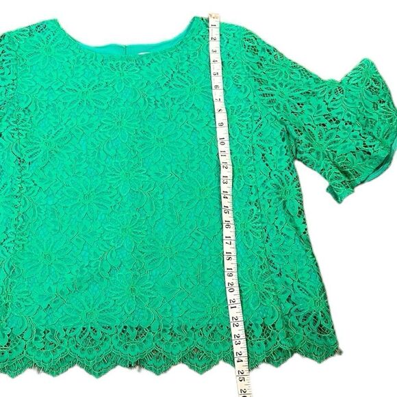 Nanette Lepore Women’s Green Lace Scallop Hem Bell Sleeves Top, Size L - Picture 6 of 8